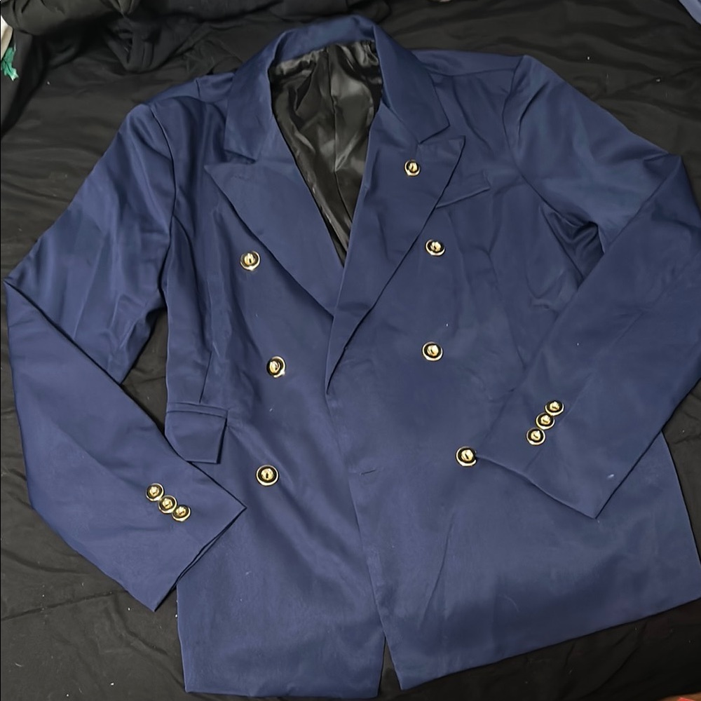 NFINITY Blue Pea Coat Double-Breasted Elegance